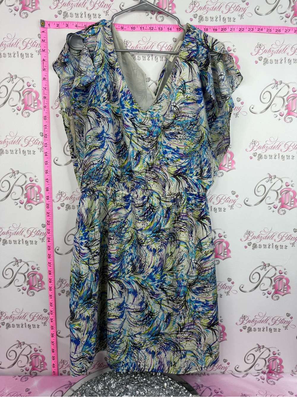 Black Rainn dress Feather-Print Mini Dress in Cream, Blue, Teal and Black